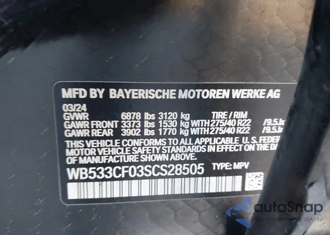 2025 BMW Ix M60 z USA, uszkodzony, nr VIN WB533CF03SCS28505
